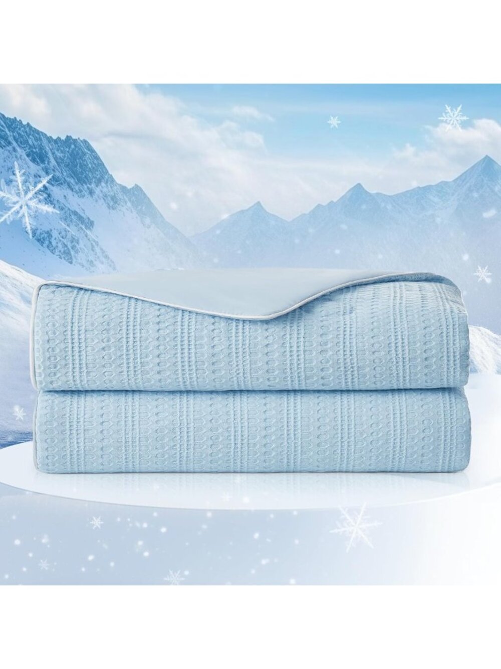 Cooling Waffle Comforter Blanket for Hot Sleepers - Twin Size, Soft Blue
